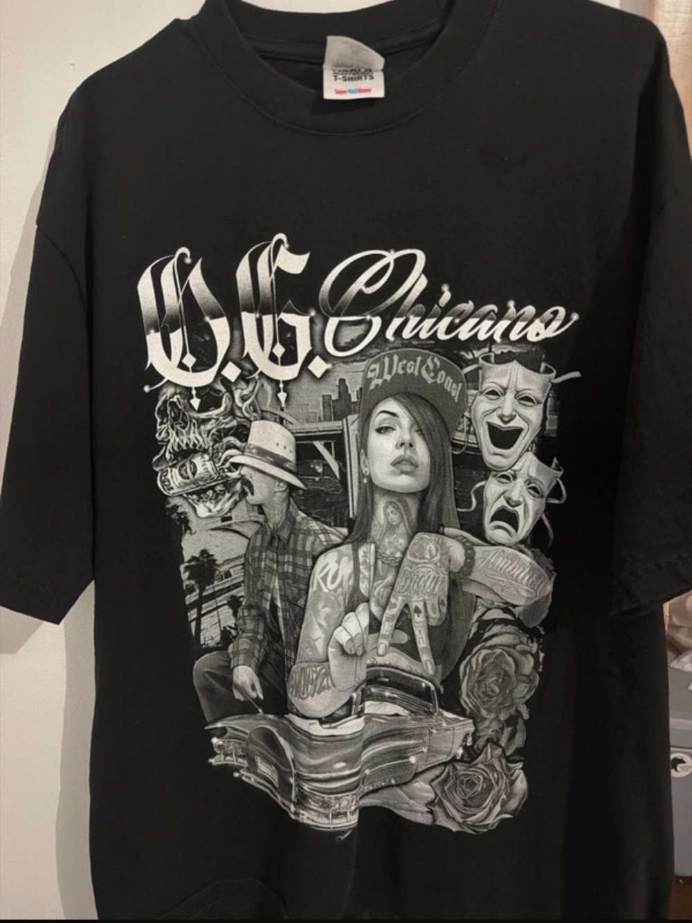 Black Long Sleeve Graphic Tee - Chicano-Style Art